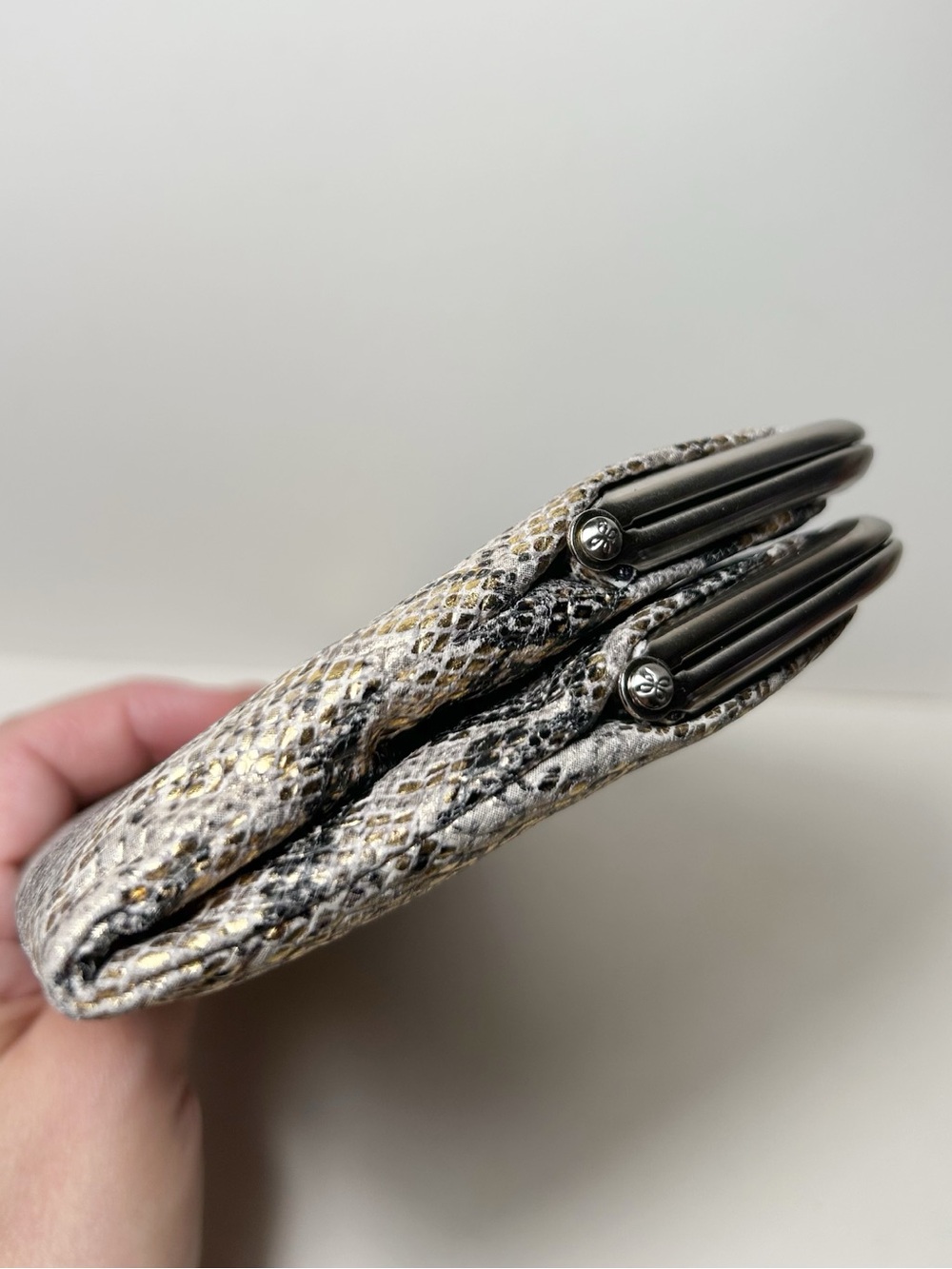 Hobo International Lauren Glam Snake Leather Clutch Wallet with Kiss Locks - Picture 9 of 14